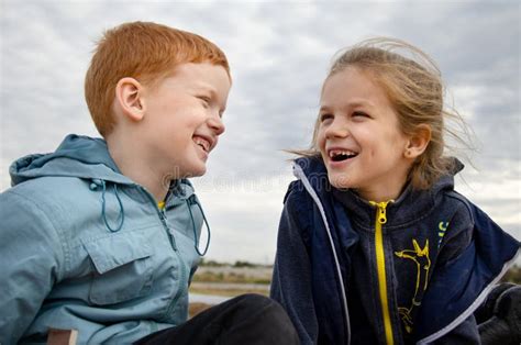 Portrait Of Happy Smiling Brother And Sister Stock Image Image Of