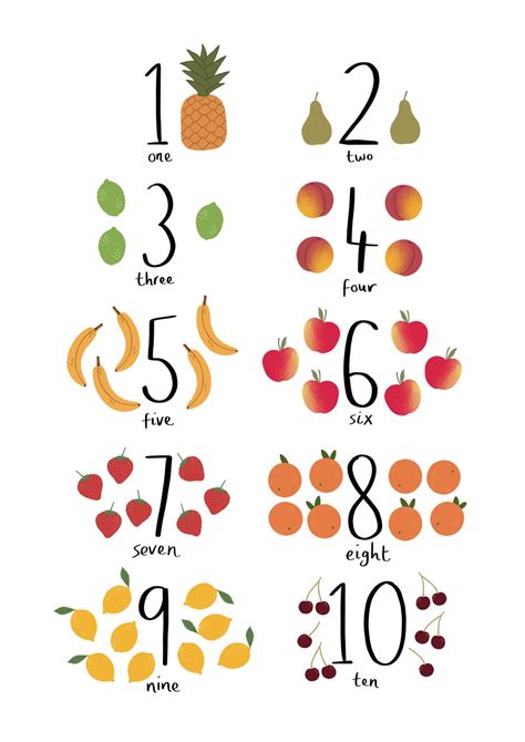 Counting Fruit Print Number Poster Educational Print Etsy Australia