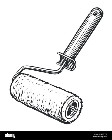 Paint Roller In Sketch Style Interior Renovation Work Vintage Vector