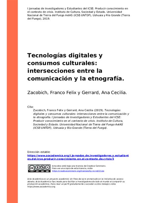 Pdf Tecnologías Digitales Y Consumos Culturales Intersecciones De La