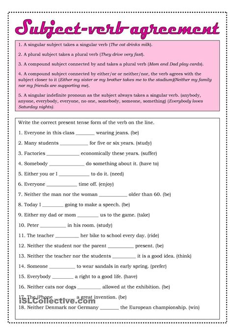 Subject Verb Agreement Examples Worksheets