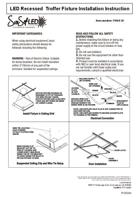 LED Recessed Troffer Fixture Installation Instruction Important