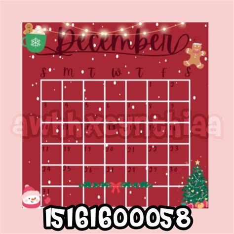 December Calendar Decal For Bloxburg Calendar Decal Christmas Decals