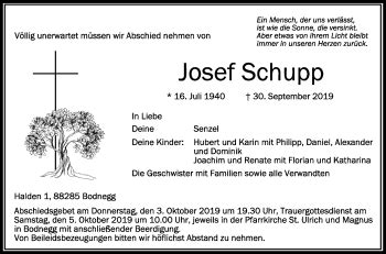 Traueranzeigen Von Josef Schupp Schwaebische De Trauerportal