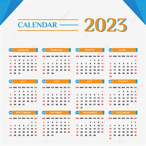 Gambar Kalendar 2023 Dengan Bentuk Unik Biru Langit Dan Kuning Kalendar 2023 Takwim 2023 Png