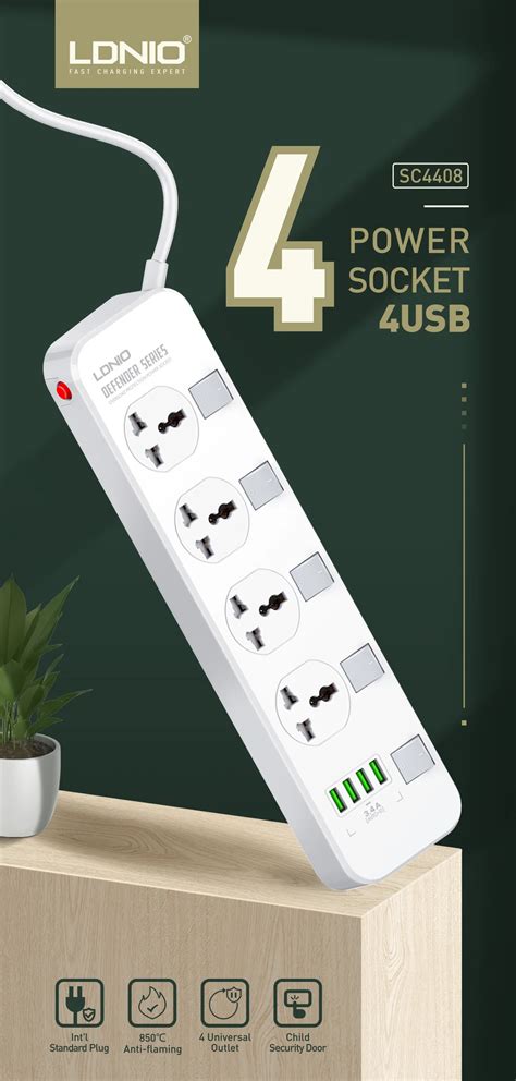 Ldnio Sc W Power Extension With Usb A Ports Power Sockets