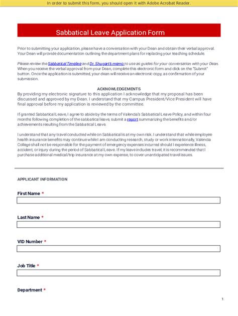 Fillable Online Sabbatical Leave Application Form Valencia College Fax