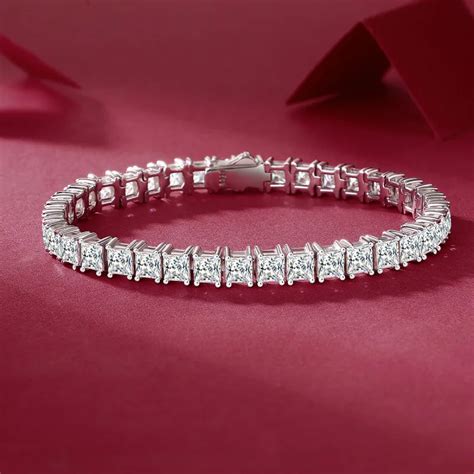 Gjwj Full Moissanite Tennis Bracelets 925 Sterling Silver 4 4mm Princess Cut Diamond Bangle