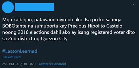 Qc Representative Precious Hipolito Castelo Withdraws Designated