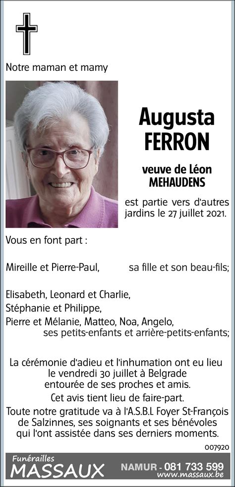 Augusta FERRON 27 07 2021 Avis nécrologique lavenir net