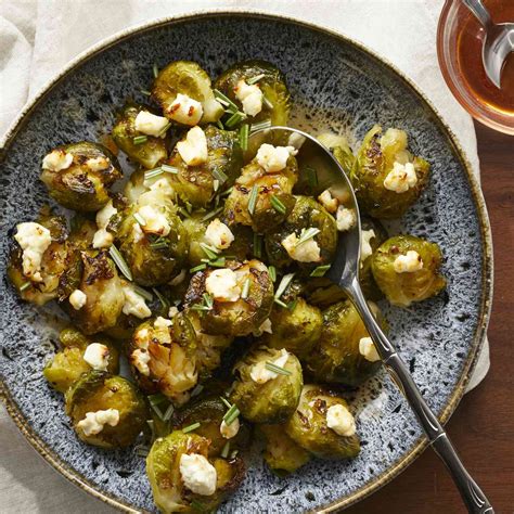 Smashed Brussels Sprouts With Goat Cheese And Hot Honey