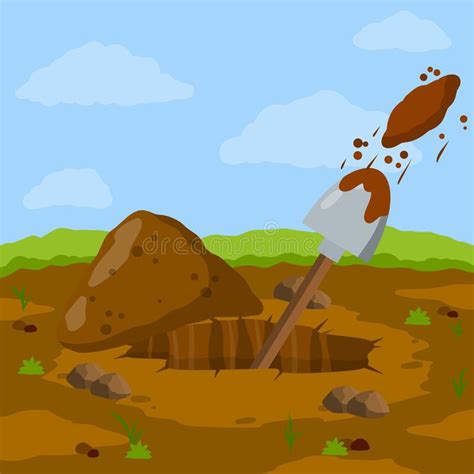 Digging Hole And Gardening Shovel And Dry Brown Earth Stock Vector