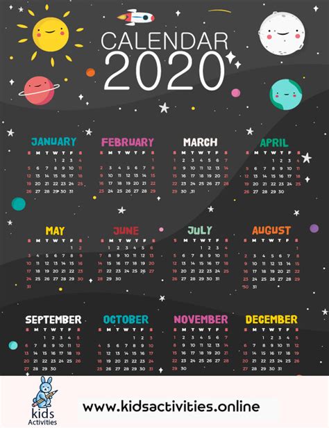 Free Cute 2020 Calendar Printable pdf ⋆ Kids Activities