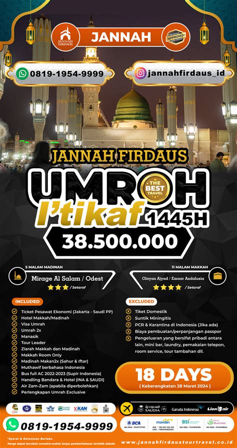 Paket Harga Umroh 2024 Murah Jannah Firdaus Tour Travel