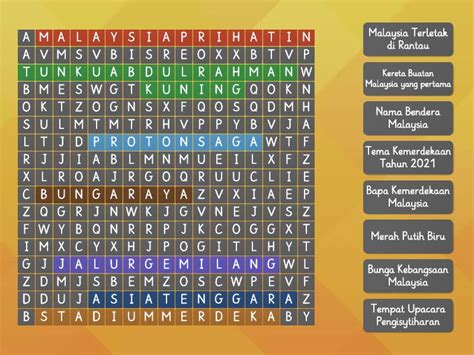 Teka Silang Kata Bulan Kemerdekaan Wordsearch