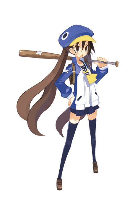 Safebooru Bag Bandaid Baseball Bat Blue Legwear Blue Thighhighs Brown Eyes Brown Hair Disgaea