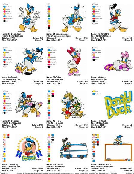 Matriz De Bordado Coleção Pato Donald Disney PES Elo7