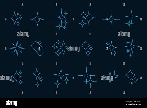 Star silhouette icon set, Shining star rays, Star cluster simple vector ...