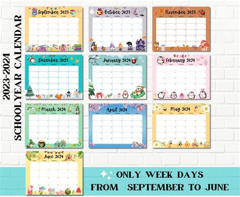 School Year Calendar Editable 2023-2024 Calendar Back to - Etsy in 2023 | Calendar, Planner ...