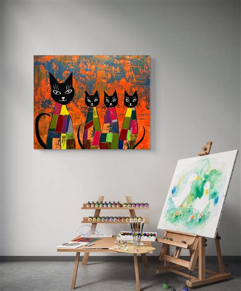 Cats Abstraction Original Painting Cats Home Decor Wall Art Cats