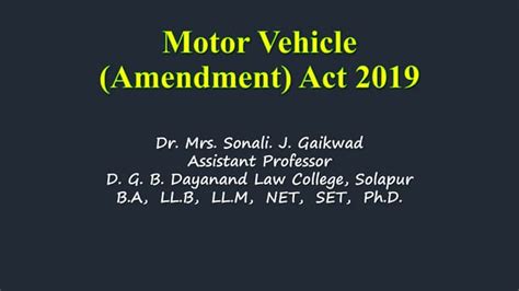 Motor Vehicles Amendment Act 2019 Ppt