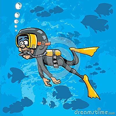 Cartoon Diver Swimming Underwater With Fish Royalty Free Stock Image