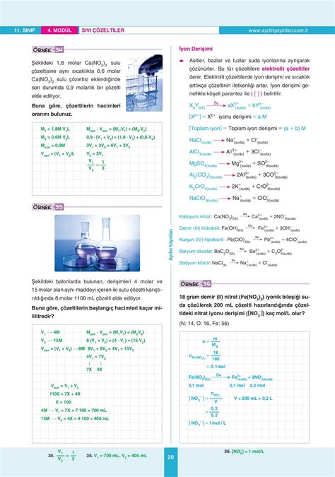 AYT Kimya 11 Sınıf Ders İşleyiş Modülleri Modül 4 Sıvı Çözeltiler