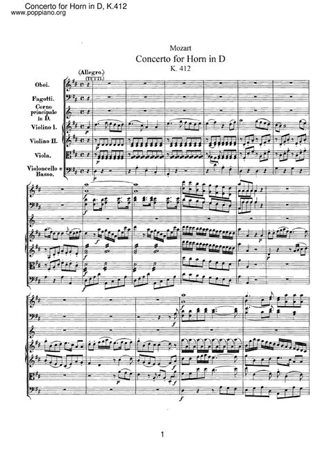 Mozart Horn Concerto No 1 In D Major K 412 514 Sheet Music Pdf