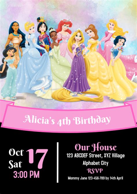 Disney Princesses Birthday Invitation Template Postermywall