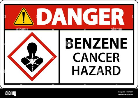 Danger Benzene Cancer Hazard GHS Sign On White Background Stock Vector