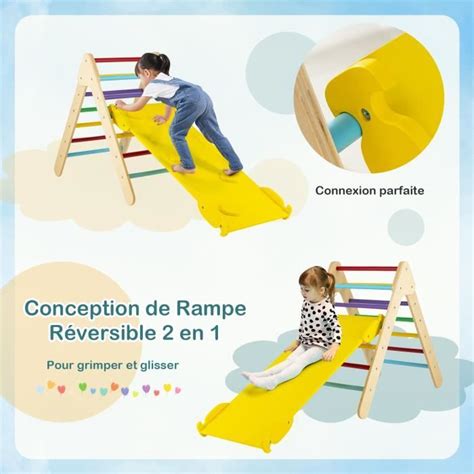 COSTWAY 3 en 1 Triangle d Escalade Enfant en Bois Rampe Double Face à