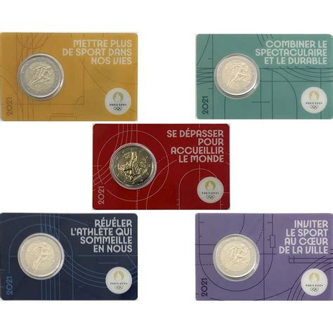 2 Euro Francia 2021 Giochi Olimpici Di Parigi 2024 Tutte 5 Le Coincard 2021 Euro Commemorativi