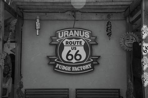 Uranus Fudge Factory Sign On Historic Route 66 In Missouri In Black And