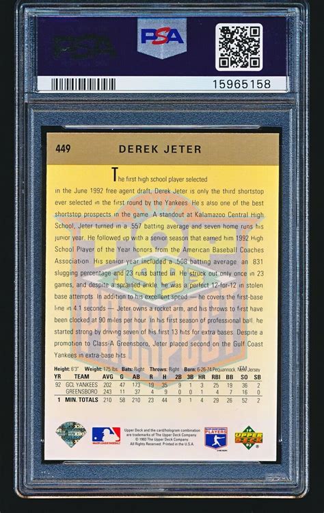 Upper Deck Gold Hologram Derek Jeter Rc Psa Ebay