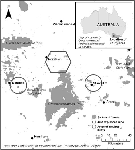 Map Of Horsham And Surrounding Area 150 Km By 210 Km The Location Of