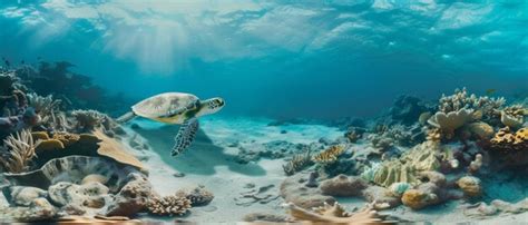 Premium Photo A Serene Sea Turtle Glides Over A Vibrant Coral Reef