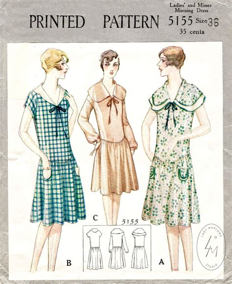 Vintage Sewing Pattern 1920s 20s Dress Reproduction 3 Styles Flapper Dress Drop Waist