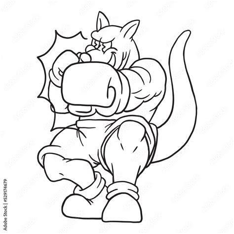 Coloring Illustration Of Cartoon Boxing Kangaroo Mascot Stock Vector