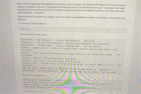 Solved Given A Text File Containing The Availability Of Food Chegg