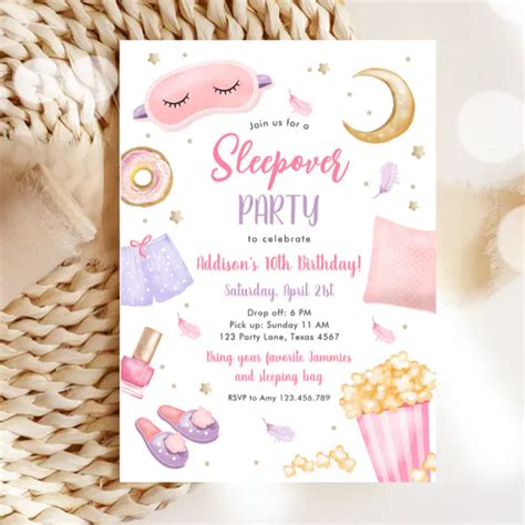 Sleepover Slumber Party Girl Spa Pink Birthday Invitation Zazzle