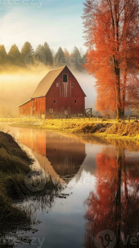 fall farmhouse lake sunset peaceful landscape freedom scene beautiful nature wallpaper photo ...