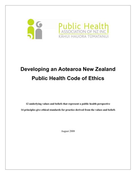 Developing An Aotearoa New Zealand Public Health Code Of Ethics