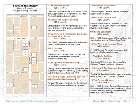 Shawano Has History Plaque Walking Tour Map Shawano County Historical