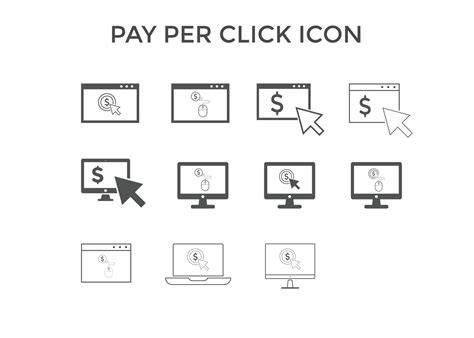 Set Of Pay Per Click Icons Concept For SEO Payment Collection And Web