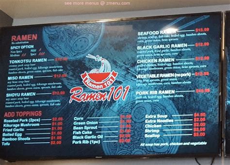 Online Menu of Ramen 101 Restaurant, Pleasanton, California, 94566 - Zmenu