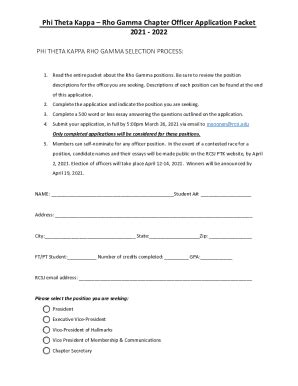 Fillable Online Rho Gamma Chapter Officer Application Packet