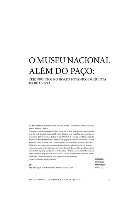 Pdf O Museu Nacional Al M Do Pa O Tr S Projetos No Horto Nico Da