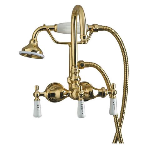 Barclay 3 Handle Wall Mounted Clawfoot Tub Faucet With Diverter And Handshower Wayfair