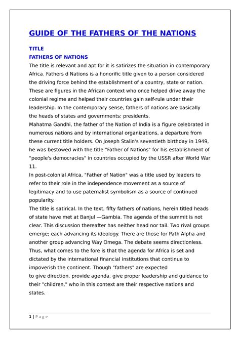 Fathers Of Nation Detailed Notes Guide Of The Fathers Of The