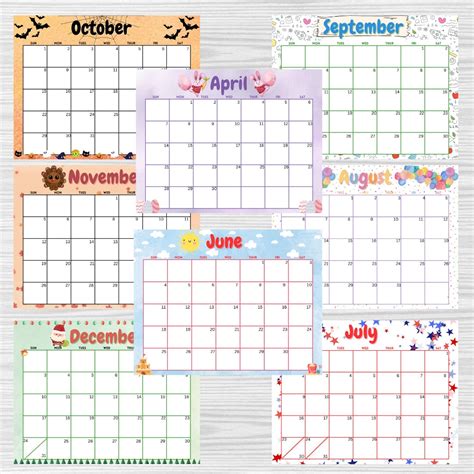 EDITABLE School Calendar, Printable Monthly, Classroom Calendar, Watercolor Calendars, Cute ...